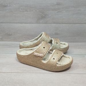 CROCS Women Gold  Glitter Slippers Platform Sandals Shoes Sz 9